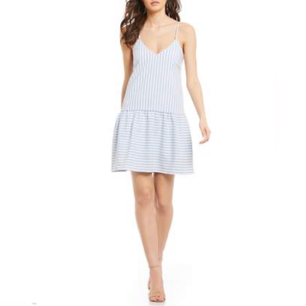 SugarLips | Dropped Waist Mini Dress in Periwinkle Blue & White Stripes